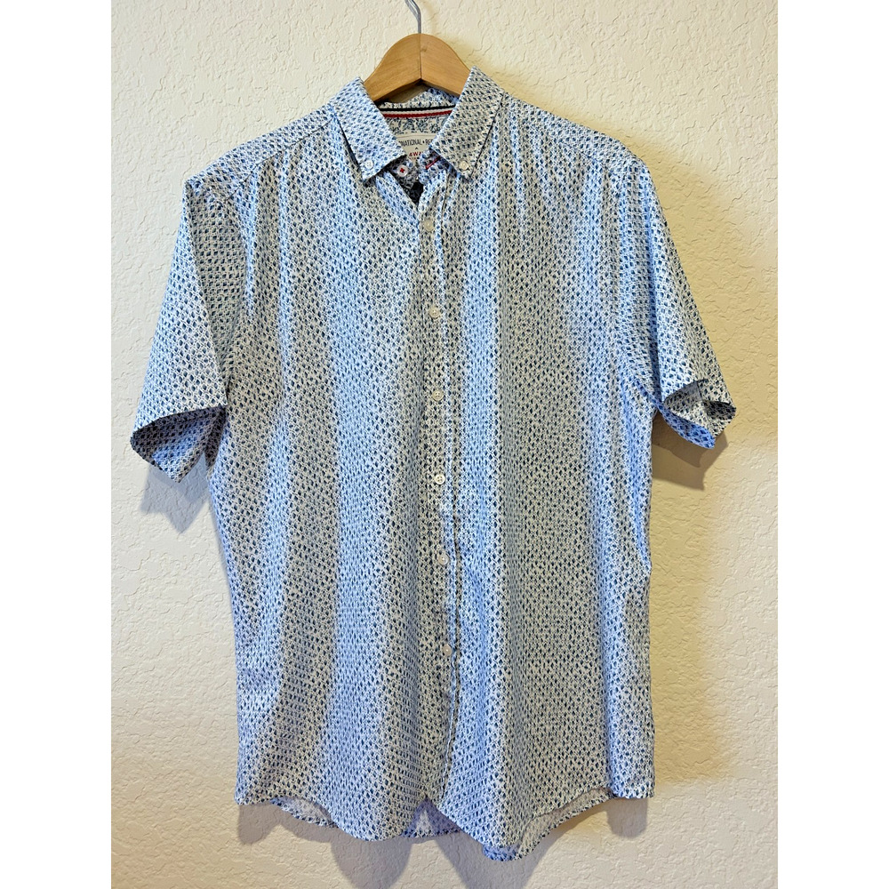 International Report 4 Way Stretch‎ Performance Sz L Navy Geometric Print Career